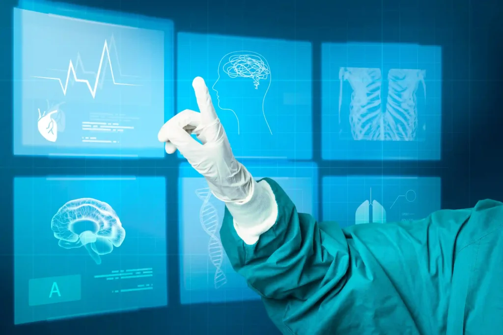 Medical professional interacting with AI-powered diagnostic screens